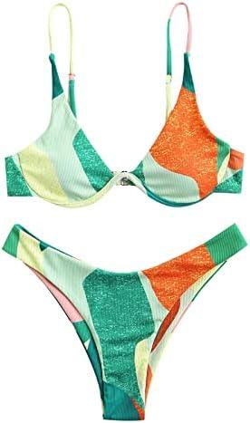 ZAFUL Women's High Cut Thong Bikini Set Swimsuits Cami String Sexy Bathing Suit, Smal
