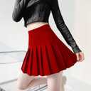 Women's High Waist A-Line Pleated Mini Skirt Short Tennis Skirt (Red, L)