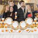 168Pcs Fall Thanksgiving Paper Plates and Napkins for Thanksgiving Fall Theme Autumn Leaves Pumpkin Party Supplies