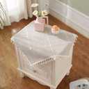 Square Small Bedside Tablecloth Cotton Linen Light Brown Lattice Dust-Proof Washable Table Cover Boho Farmhouse Table Cloth for Nightstand Kitchen Dining Tabletop Decoration 24 x 24 Inch