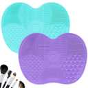 2 Pcs Silicone Make Up Brush Cleaning Mat, Makeup Brush Cleaner Mats, Cosmetic Cleaning Pads, Portable Washing Tool with Suction Cup for Makeup Cosmetic Brushes (Green and Purple)