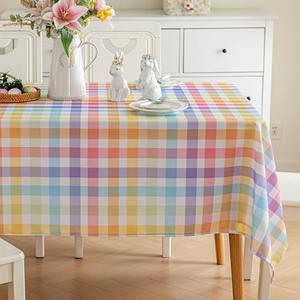 Joyfol Day Spring Easter Checkered Tablecloth, Waterproof Colorful Buffalo Plaid Table Cloths, Washable Square Table Cover for Kitchen Party Dinner Tabletop Decoration (54 X 54 Inch)