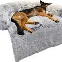 Calming Dog Bed Fluffy Plush Dog Mat for Furniture Protector with Removable Washable Cover for Large Medium Small Dogs and Cats (Large, Light Grey) (45.0"L x 37.0"W x 6.0"Th)