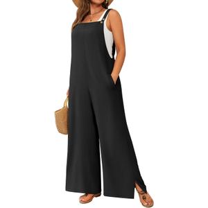 Neer Women's Plus Size Overalls Wide Leg Casual Jumpsuits Loose Fit Sleeveless Summer Rompers with Pockets (X-Large, Black)