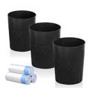 JiatuA 3 Pack Small Trash Can with Trash Bags Bathroom Garbage Bin Round Plastic Waste Basket for Kitchen, Bedroom, Office, College Dorm, Craft Room, Black