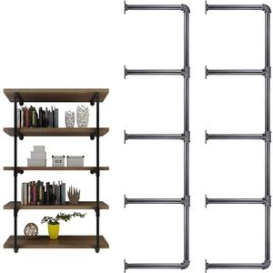48'' x 12'' Malleable Cast Iron Pipe Shelves, 5 Tier, Vintage Industrial Wall Mount DIY Open Storage Rack, Bookshelf Shelving Unit, Shelf Shelves, Home Improvement Kitchen Shelves