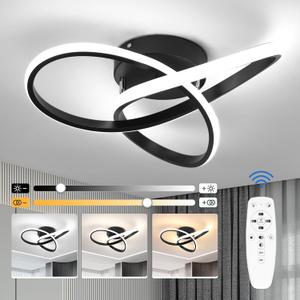 CANEOE Modern LED Ceiling Light Fixture,42W Dimmable Flush Mount Ceiling Light with Remote Black Close to Ceiling Light,3-Color Ceiling Lamp for Bedroom Living Room Kitchen Dining Room Office