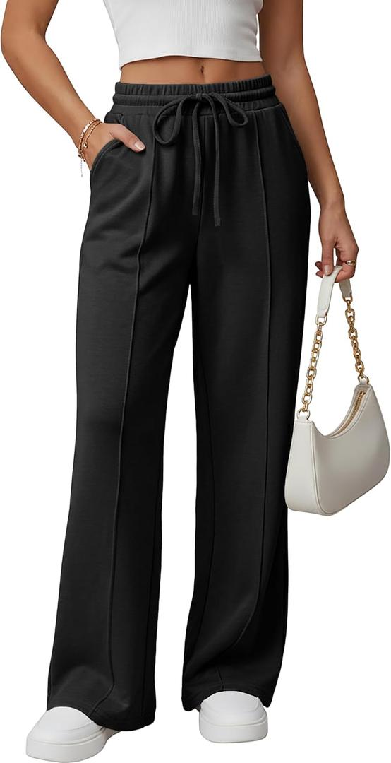 GRECERELLE Sweatpants Women Wide Leg High Waisted Baggy Pants Drawstring Workout Active Joggers Lounge Pants (Small, Black)