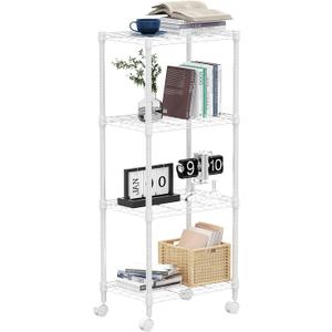 1000 lbs 4-Shelf Adjustable Heavy Duty Steel Wire Rack, Adjustable Storage Shelving Unit with Wheel for Kitchen, Garage, Laundry White 11.8" D x 17.7" W x 40.8" H