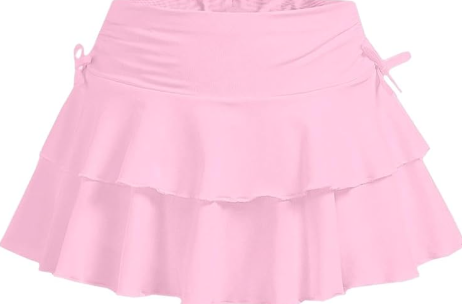 Girls Summer Tennis Tiered Skirts Athletic High Waisted Ruffle Mini Skirts with Shorts, Size M