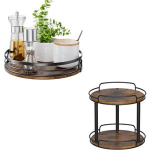 LAMU 2 Tier Wood Lazy Susan Turntable Organizer and Round Wood Lazy Susan Turntable Organizer
