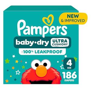 Pampers Diapers - Baby Dry - Size 4, 186 Count, Absorbent Disposable Infant Diaper (Packaging May Vary) 