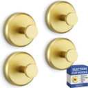 HOME SO Suction Cup Hooks for Shower & Bathroom Towel Holder 4-Pack Suction Cups Hooks for Hanging Towels, Robes, & Coats - Tiles, Glass Door or Mirror Shower Hooks & Towel Hooks Organizer - Gold
