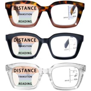 HIYANJN 3 Pack Progressive Multifocal Reading Glasses for Women Men Oprah style Blue Light Blocking Spring Hinger Readers 2.00 (Progressive-mixed Color)