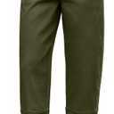 Eddoyee Harem Pants for Women, High Waisted Elastic Cropped Pants Ankle Length with Cargo Seam Layered Design (Small, Army Green)