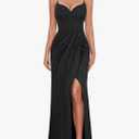 VFSHOW Women's Sexy Formal Ruched Fitted High Slit Bodycon Maxi Dress Spaghetti Strap Sweetheart Cocktail Prom Evening Gown, S