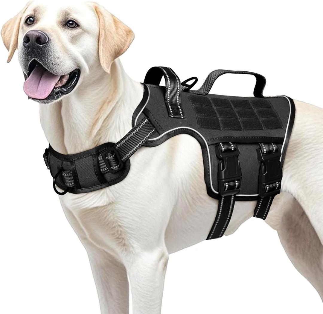 Dog Harness for Large Dogs Heavy Duty, No Pull Tactical Dog Harness with Molle System, Easy On and Off Service Dog Vest, Breathable Padded, Adjustable Reflective Pet Vest for Walking Hiking Training (L(Neck:18-24",Chest:25-36"),45-80 lbs, Black)