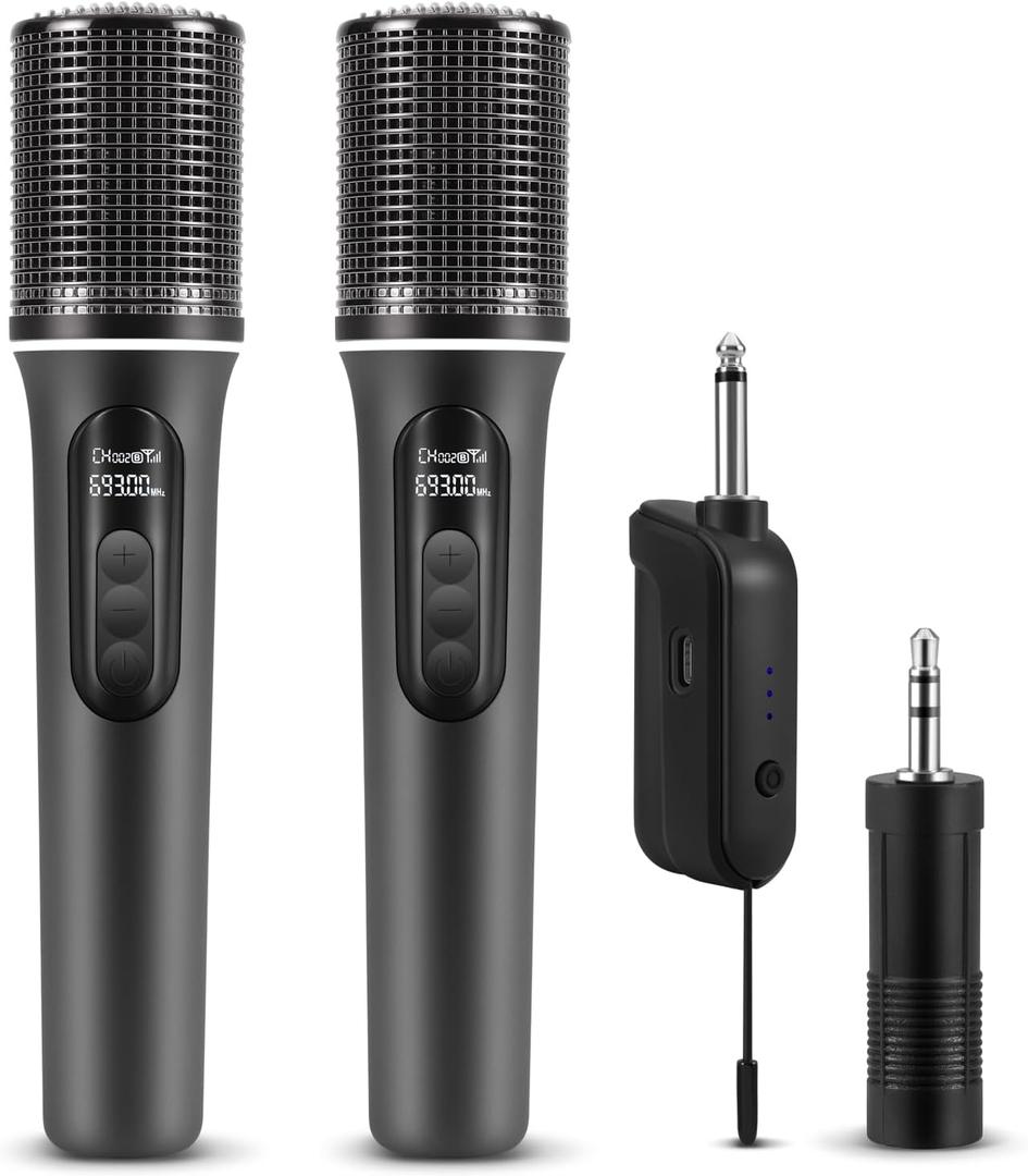 Wireless Microphones, 5-level Volume Adjustment, Dual Handheld Dynamic Mic with Dynamic Ambient Lighting, Ultra-Stable Rechargeable Receiver,40H Duration, 200ft Range, Karaoke Microphone for Singing