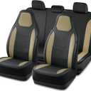 Road Comforts Car Seat Cover, Leather Seat Cover Full Set, Automotive Interior Seat Cover, Universal Fit for Most Cars, SUVs, Trucks, and Vans, Airbag Compatible (Beige)