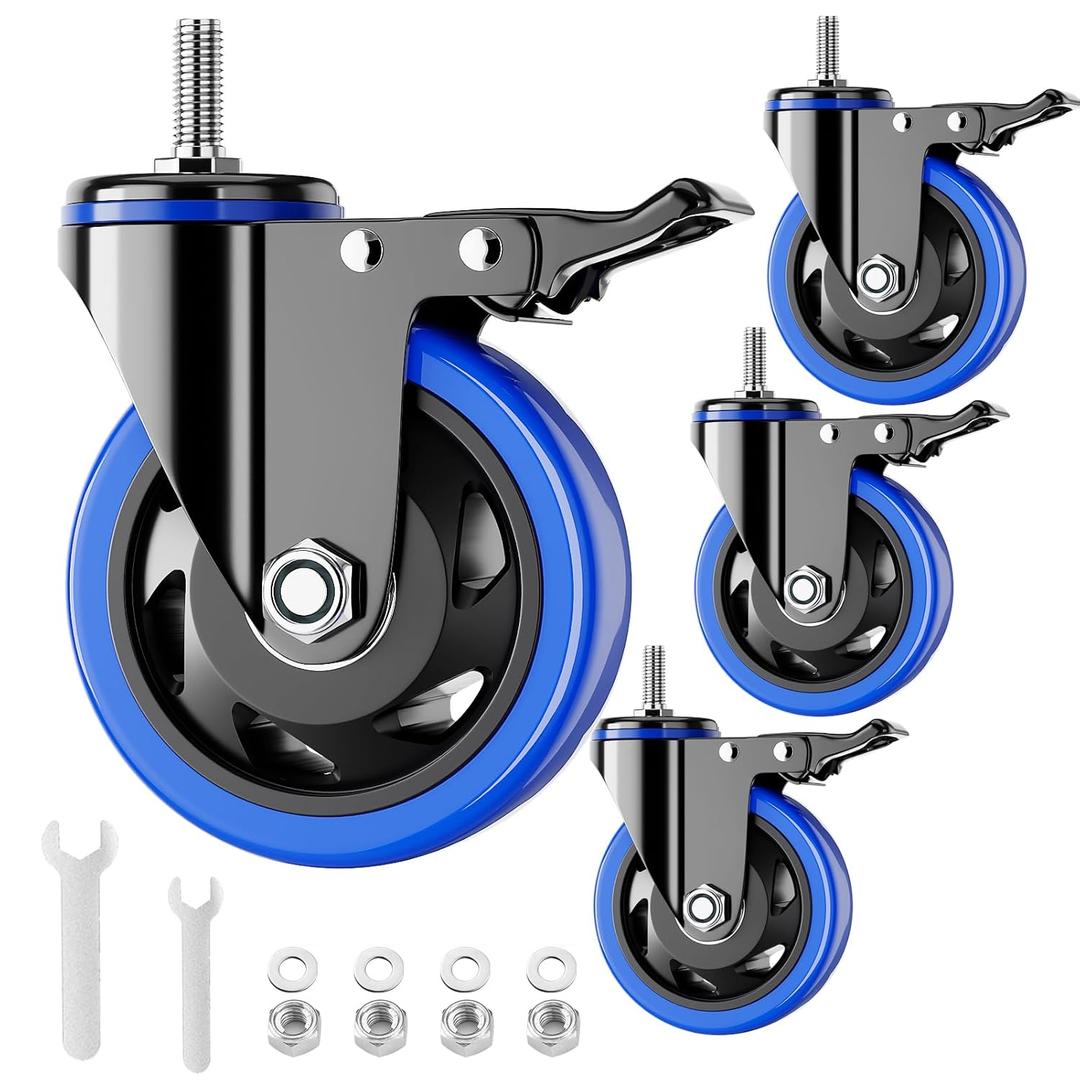 3 Inch Swivel Stem Caster Wheels Heavy Duty Threaded Stem Mount Casters Set of 4 with American Size UNC 1/2"-13 x 1