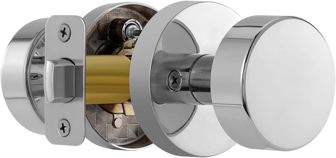Passage Door Knobs Interior, Polished Chrome Door Knob for Closet, Modern Round Passage Door Handles for Hallway