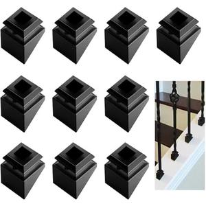 Sidasu 10-Pack Aluminum Baluster Shoes Black – 40° Stair Angle Slant Shoes for 1/2" Square Balusters, Satin Finish Railing Base Covers
