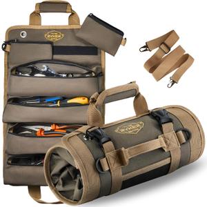 The Ryker Roll Up Tool Bag Organizer Gifts for Dad. Heavy Duty Motorcycle Tool Roll Bag Organizer. Portable Rollup Toolbag w/Detachable Pouches - Tools Bags Mens gifts for him - Mechanic & Electrician (Khaki)