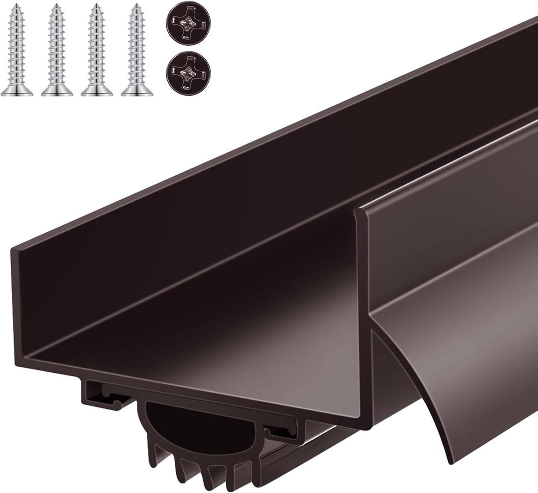 MorningRo 1 Pcs 1-3/4" x 36" U Shaped Aluminum Door Sweep for Bottom of Door with Drip Cap Screw-on Metal Weather Stripping Seal Draft Stopper Threshold for Exterior Front Doors (Brown)