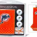 Team Golf NFL Miami Dolphins Gift Set: Embroidered Golf Towel, 3 Golf Balls, and 14 Golf Tees 2-3/4" Regulation, Tri-Fold Towel 16" x 22" & 100% Cotton