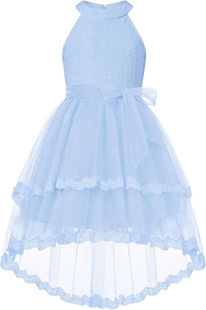 GRACE KARIN Flower Girl Dress Kids Wedding Guest Birthday Party Formal Lace Tulle Princess High Low Dresses 12Y