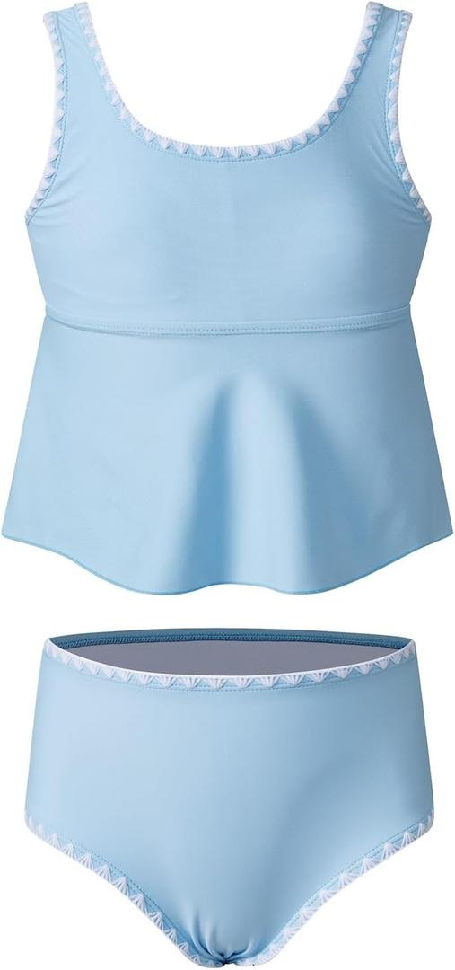 Blibean Girls Swimsuits Two Piece Tankini Sets Ruffle Bathing Suit with Chest Pad  (Blue, XXXL)
