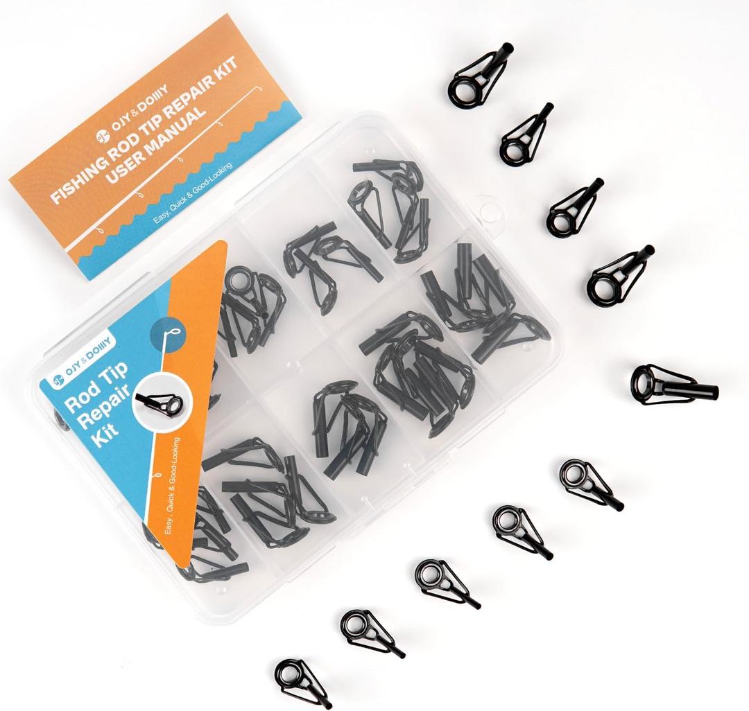 OJY&DOIIIY Fishing Rod Tip Repair Kit with Glue,Complete Supplies for Fishing Pole Tip Replacement Parts with Fishing Rod Epoxy,Top Eyelets and Wrapping Thread