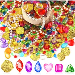 MARFOREVER Pool Toys Pirate Treasure Gems and Gold Coins, 246 Pcs Fake Coins Plastic Gems Jewels Playset for Summer Sand Beach Bath Toys Halloween Pirate Adventure Party Favors Decorations