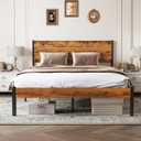Sweetcrispy Full Size Wood Bed Frame with Headboard, 800LBS Mattress Foundation, Sturdy Metal Support Under Bed Storage Bed Base, No Box Spring Needed, Easy Assembly
