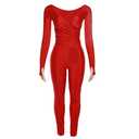 Women's V-neck high waisted tight pants casual sports suit Red, L