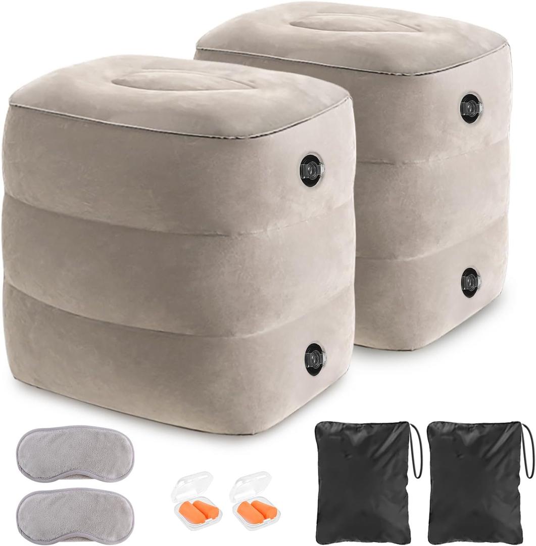 YSJILIDE Inflatable Travel Foot Rest Pillow, Travel foorest Pillow for Kids/Adults, Adjustable 3 Layers Height Leg Rest Pillow, Great for Living Room, Train, car (2 Pack)