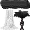 AceOrbit 24pcs Natural Black Ostrich Feathers 10-12inch with 12 Pack Faux Pearl Necklace Bulk Long Pearl Women's Jewelry 1920S Party Favor Centerpieces Wedding Bridal Shower Tea Birthday Decorations