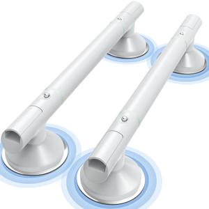 Grab Bars for Bathtubs and Showers, 2 Pack 17.7 inch Shower Handles for Elderly, 3mm Thickened TPE Material Strong Suction Cup, Shower Handicap Grab Bars for Seniors Bathroom Bath Tub Toilet - White