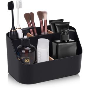 Electric Toothbrush Holders for Bathrooms,Black Tooth Brushing Holder,Toothpaste Organizer with Dividers,Bathroom Countertop Accessories Storage,Toothbrush Stand for Vanity Office Sink (Large (1 Pack))