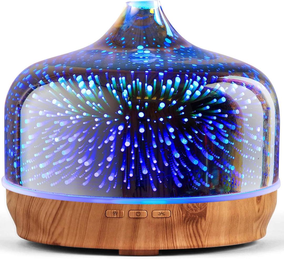 Porseme 500ml Glass Essential Oil Diffuser Aromatherapy Ultrasonic Cool Mist Humidifier 15-21 Running Hours Waterless Auto-Off Air Diffusers for Sleeping Yoga Working Spa(Silver)