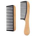 2 Pcs Bamboo Wide Tooth Comb Set - Wooden Wide Tooth Comb for Women, Anti-Static Detangling Hair Comb for Curly/Wet/Thick Hair with Bakelite Teeth