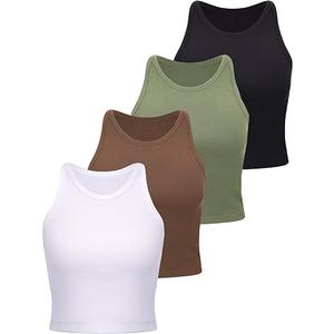 4 Pieces Basic Crop Tank Tops Women Racerback Crop Tops Cotton Sport for Girls Lady Daily Wearing Size M