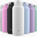 Ello Cooper 40oz Stainless Steel Water Bottle with Straw and Carry Handle, Double Walled and Vacuum Insulated Metal, Leak Proof Locking Lid with Soft Silicone Spout, Reusable, BPA Free, White