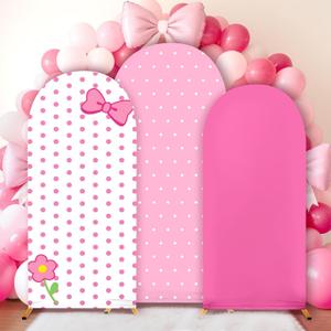 3Pcs Pink Arch Backdrop Cover Pink Stretchy Arch Backdrop Stand Cover Cartoon Cat Bow Spandex 4ft 5ft 6ft Background Covers Cute Spot Photos Prop Covers for Wedding Bridal Baby Shower Photo Decoration