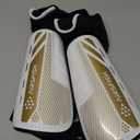 Upgraded Soccer Shin Guards for Kids Youth Adults, CE Certified AirsFish Shin Guard Sleeves Protection Gear for Boys Girls Soccer Games EVA Cushion Reduce Shocks and Injuries (Medium, White+Gold)