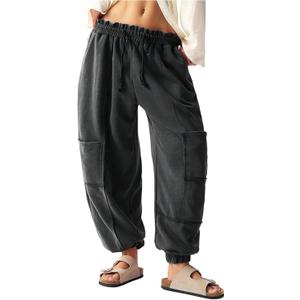 Verdusa Women's Baggy Barrel Cargo Pants Streetwear Joggers with Pockets (Medium, Black)