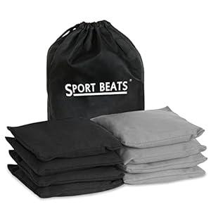 Cornhole Bags Set of 8 Regulation Weight & Size Includes Carry Case (Black & Grey)