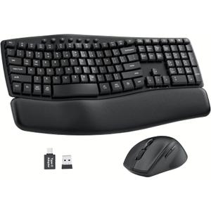 Ergonomic Wireless Keyboard and Mouse Combo, 30dB Quiet Full Size Keyboard Set with Wave Keys & Soft Palm Rest, Dual-System Switch for Windows/Mac, Ideal for Business Teams Home OfficeSablute (Black)
