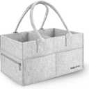 Baby Diaper Caddy Organizer, Portable Baby Essentials Storage Basket Bin for Changing Table,Car Shower Basket for Newborn Boy and Girl, Best Shower Gift for New Mom (Regular, Grey)