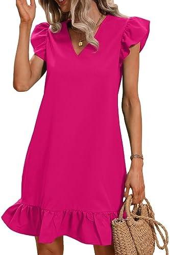 SOLY HUX Summer Dresses for Women V Neck Cap Sleeve Ruffle Hem Smock Short Dress, Size: XL